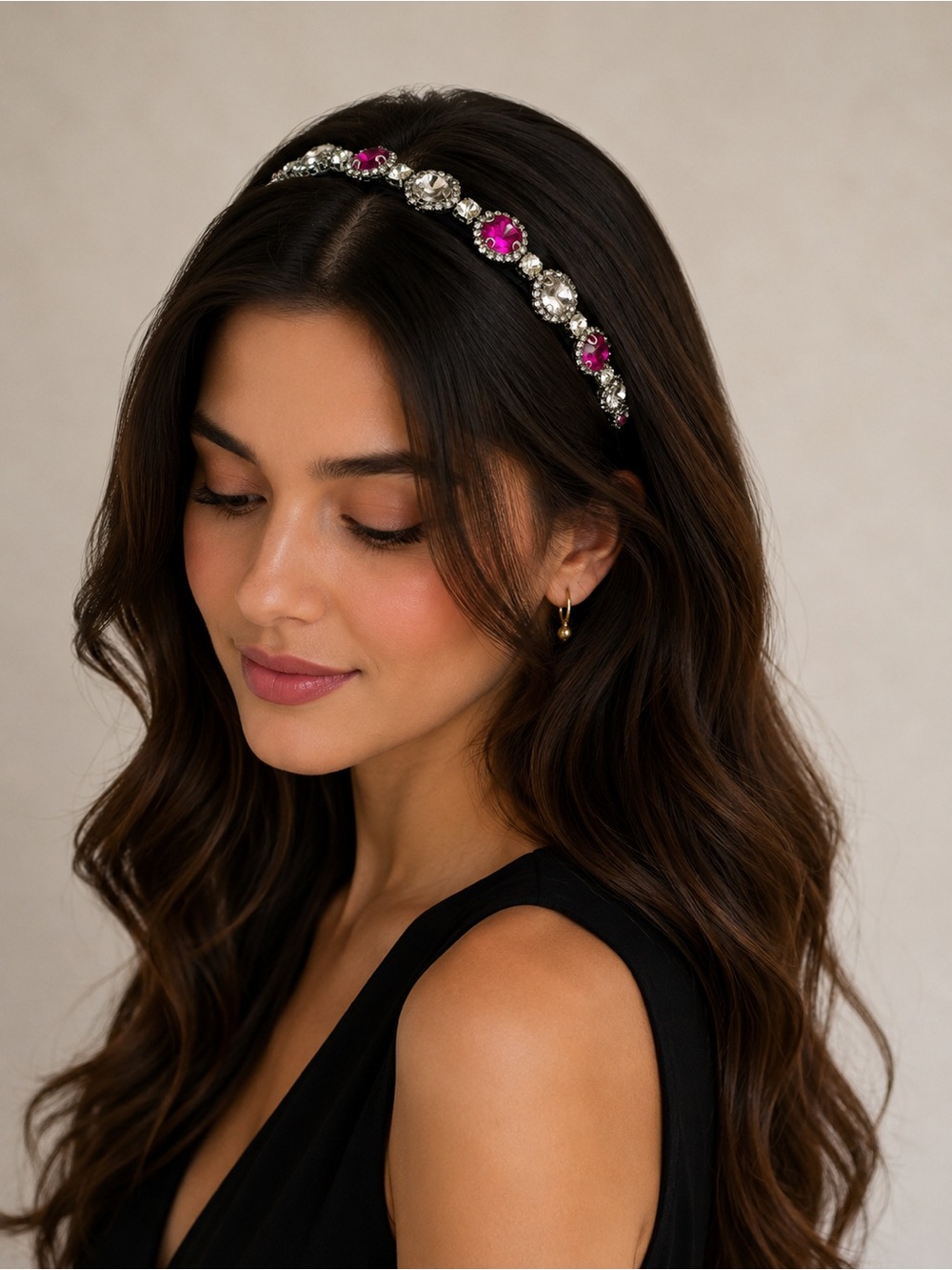 Embellished Pink & Clear Crystal Headband